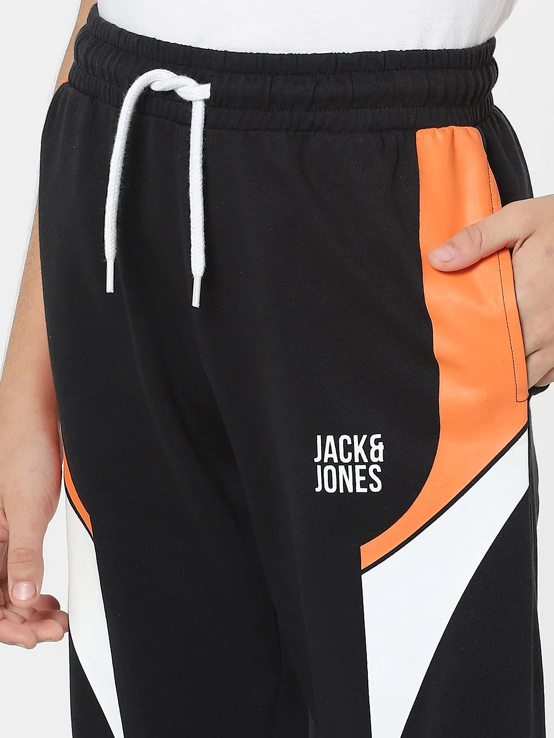 Boys Black Mid Rise Colourblocked Joggers - Image 5