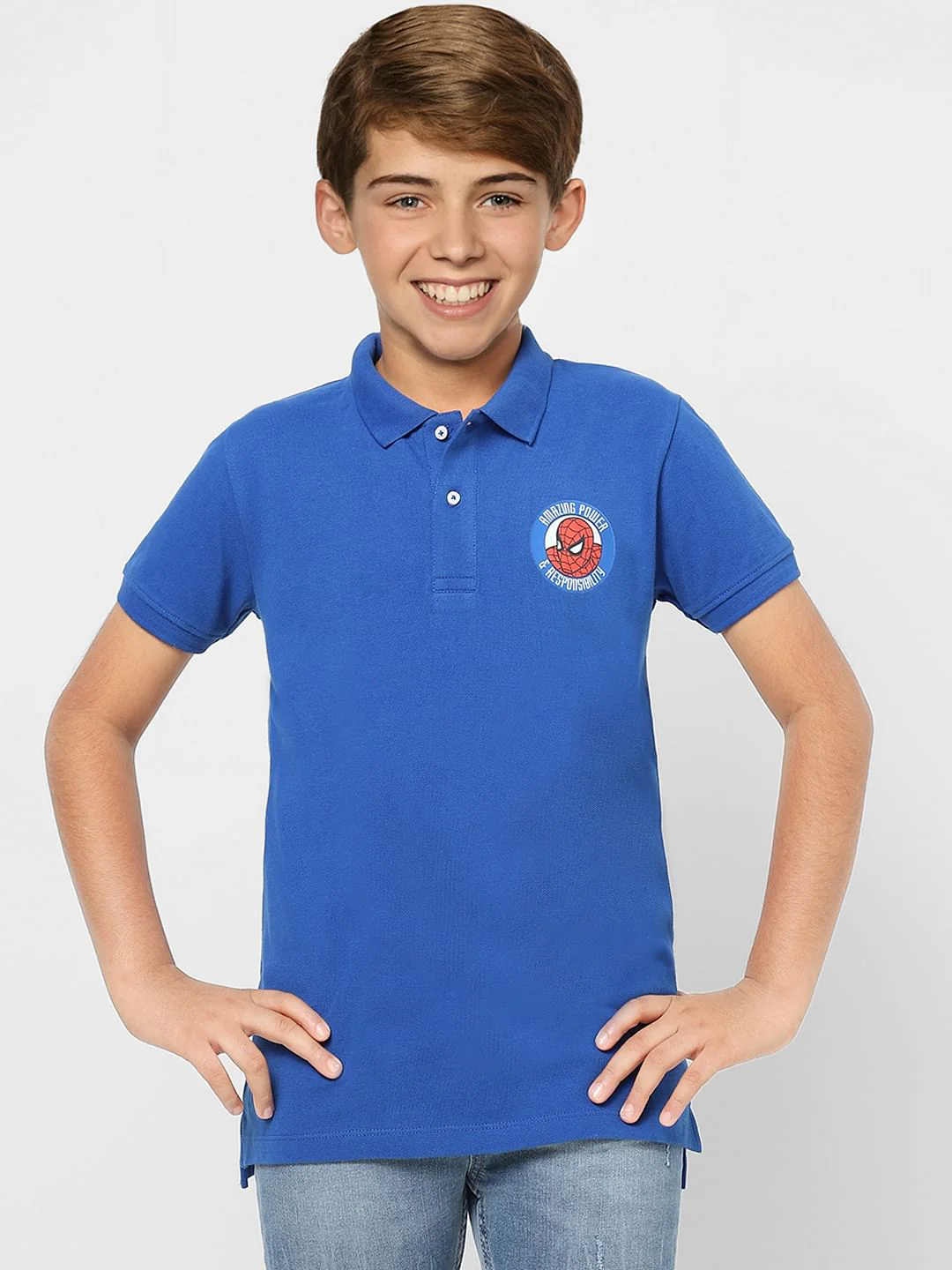 Boys Blue X Marvel Blue Spider Man Polo T-shirt - Image 2