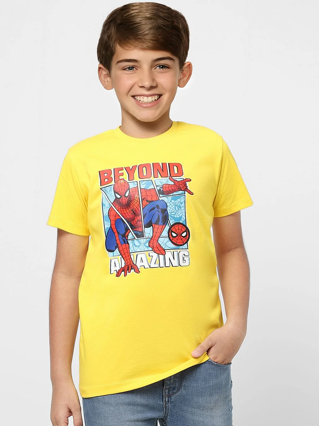 Boys X Marvel Yellow Spider Man Crew Neck T-shirt - Image 2