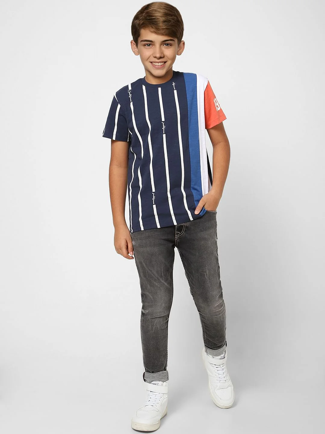 Boys Blue Striped Crew Neck T-shirt
