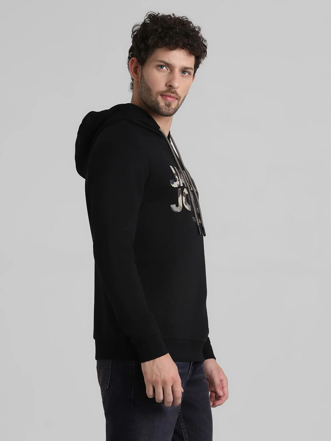 Black Logo Print Hooded Sweatshirt - Image 3