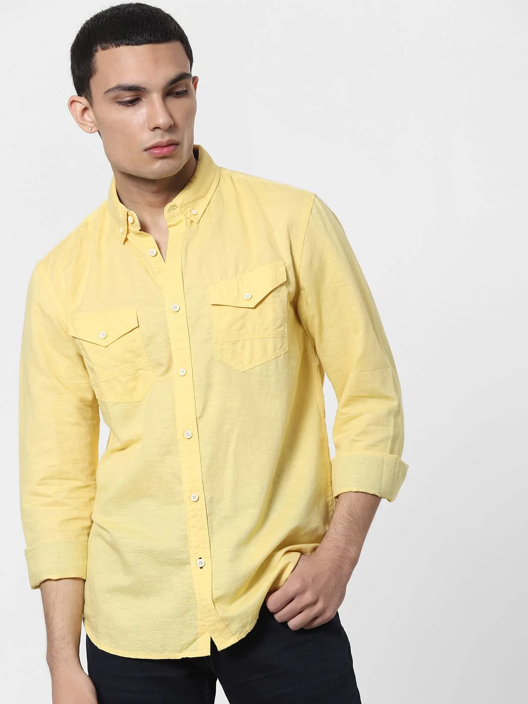 Yellow Full Sleeves Washed Linen Shirt - Image 2