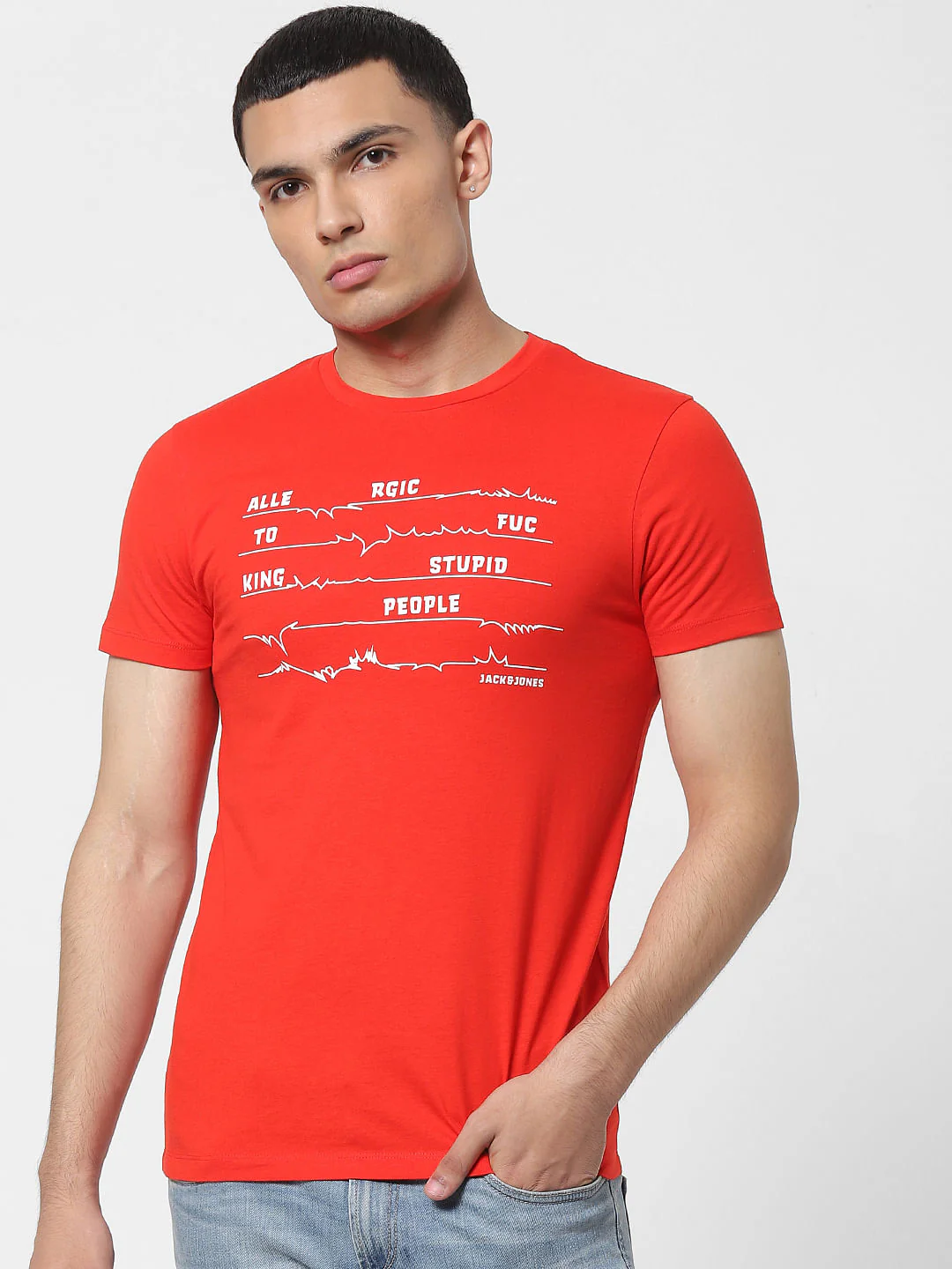 Red Slogan Print Crew Neck T-shirt - Image 2