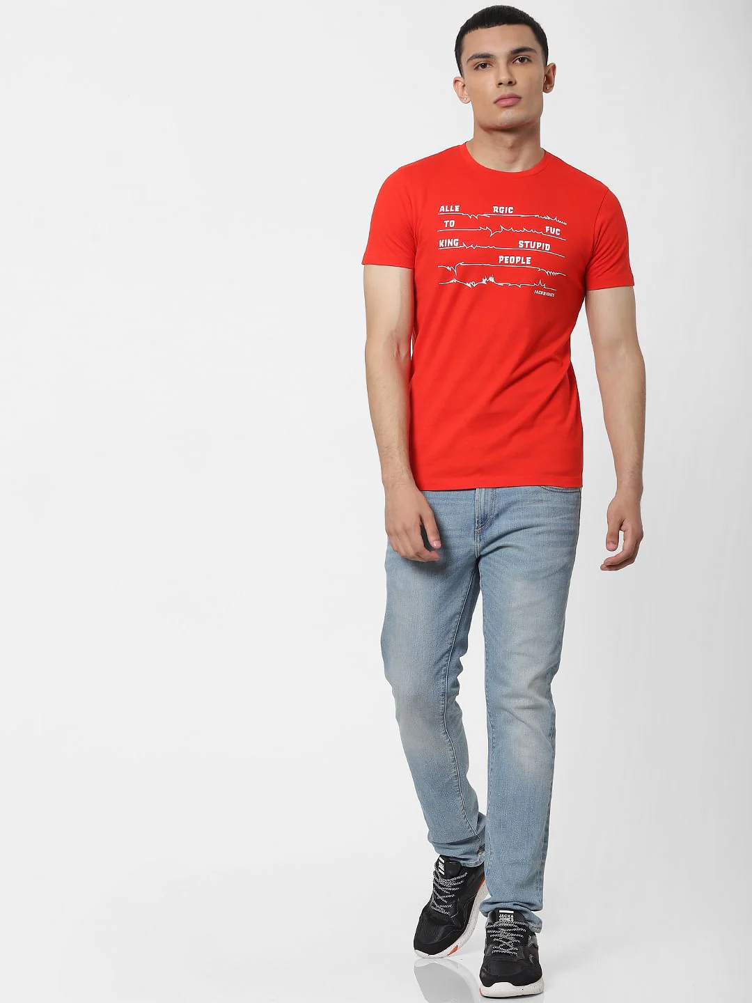 Red Slogan Print Crew Neck T-shirt - Image 6