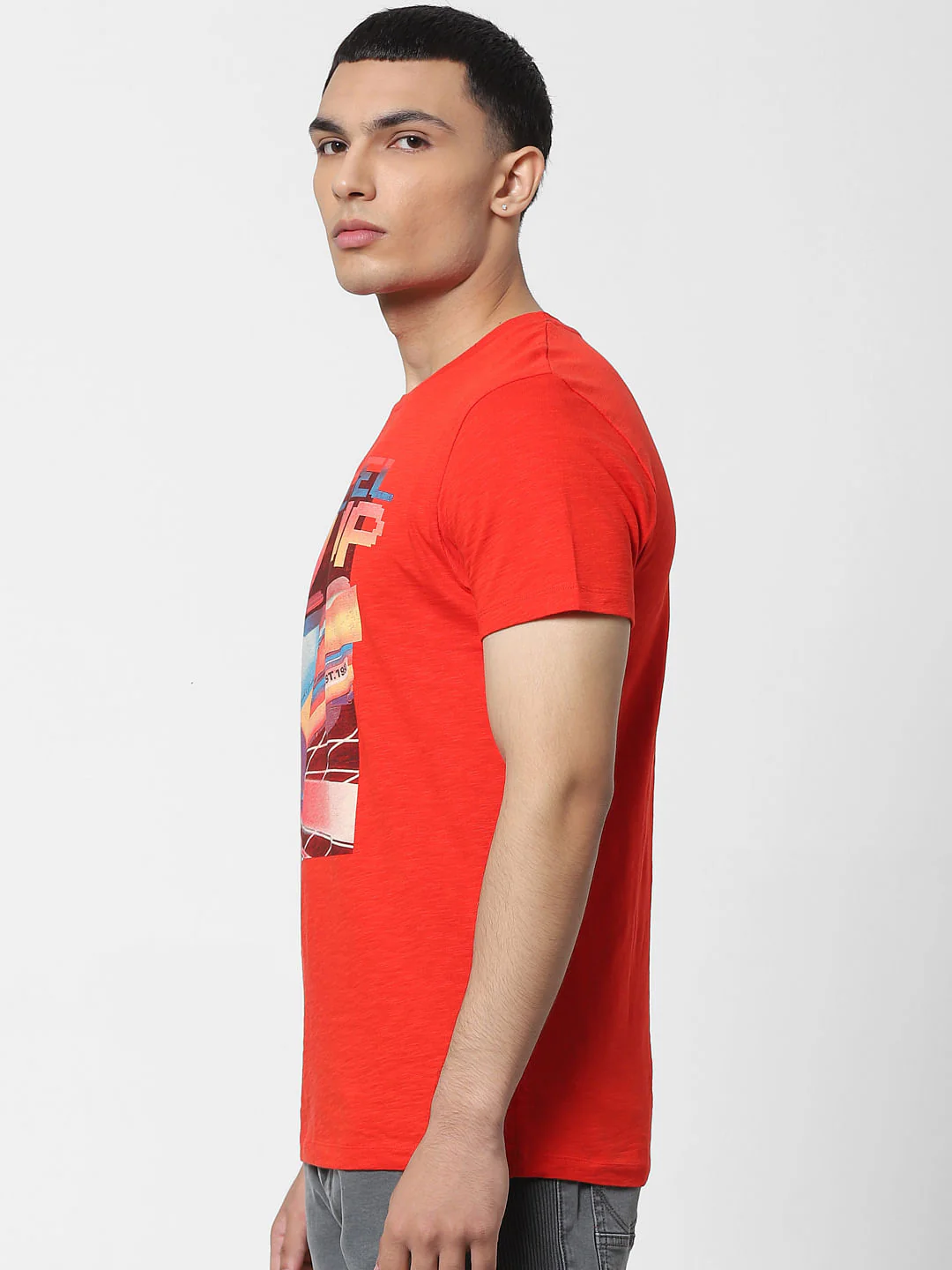 Orange Graphic Print Crew Neck T-shirt - Image 3