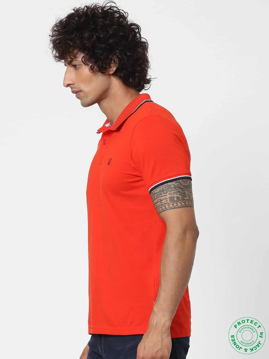 Red Contrast Tipping Polo Neck T-shirt - Image 3