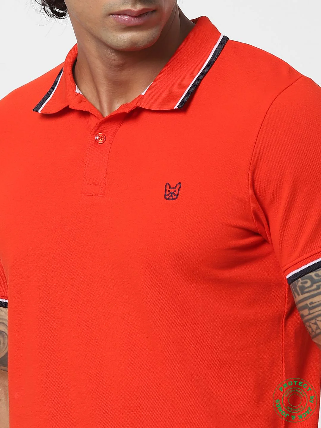 Red Contrast Tipping Polo Neck T-shirt - Image 5