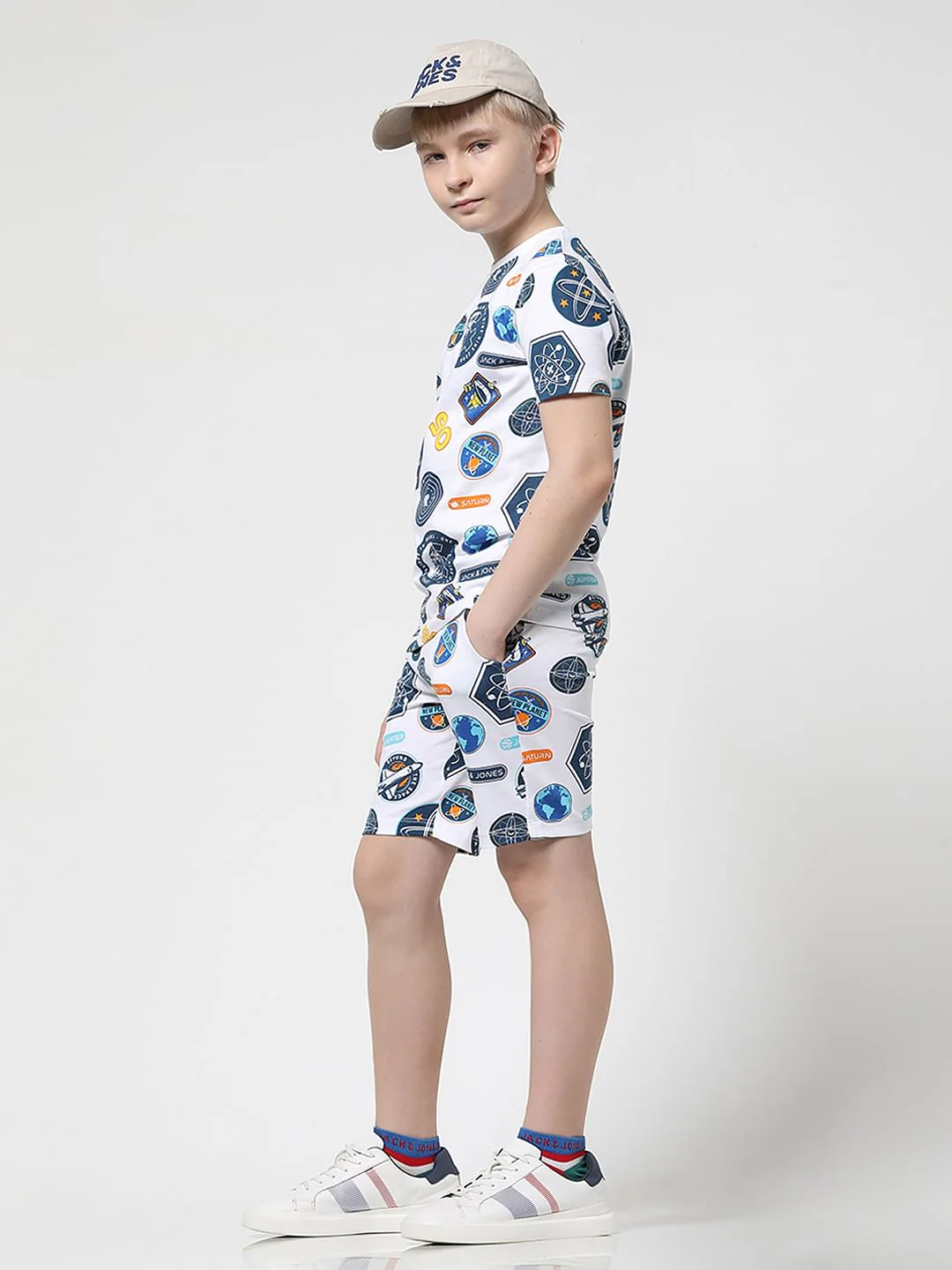 Boys White Space Print Co-ord Set Shorts