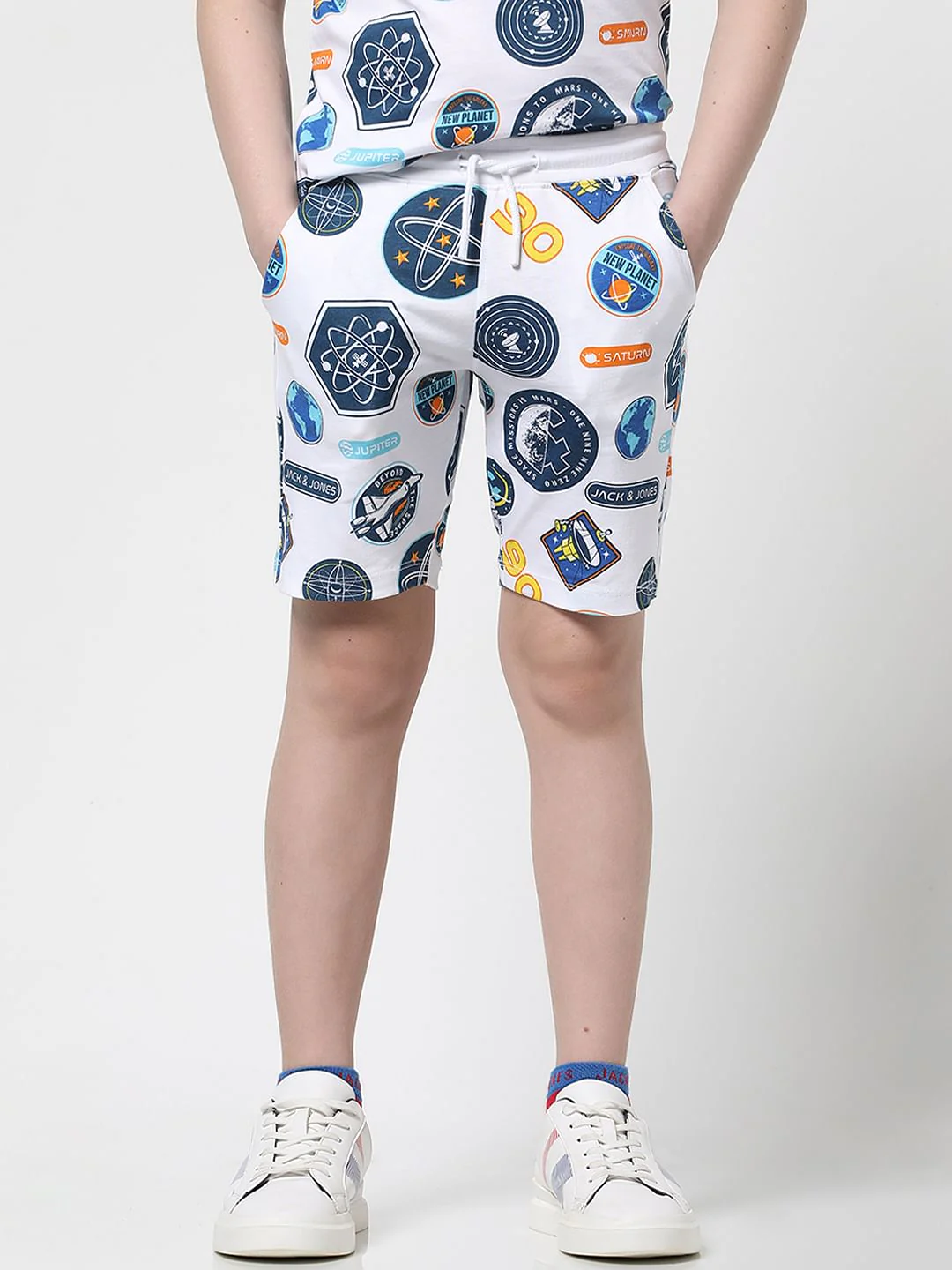 Boys White Space Print Co-ord Set Shorts - Image 2