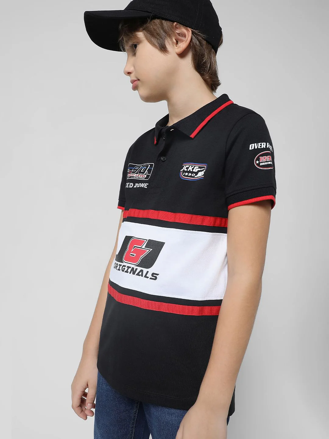 JACK&JONES JUNIOR X MOTOR MUNCHKINS Black Racer Print Polo T-shirt