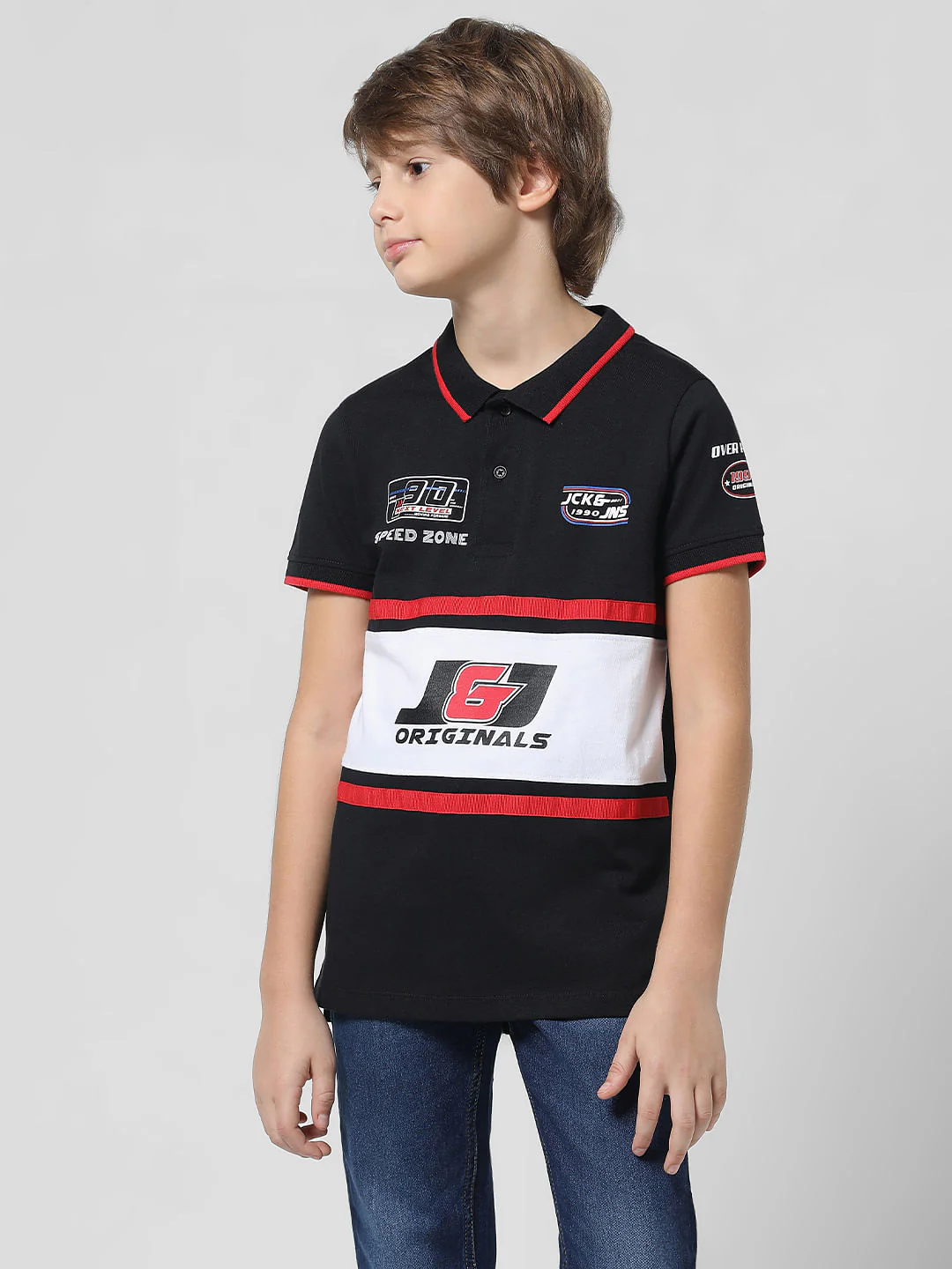 JACK&JONES JUNIOR X MOTOR MUNCHKINS Black Racer Print Polo T-shirt - Image 2