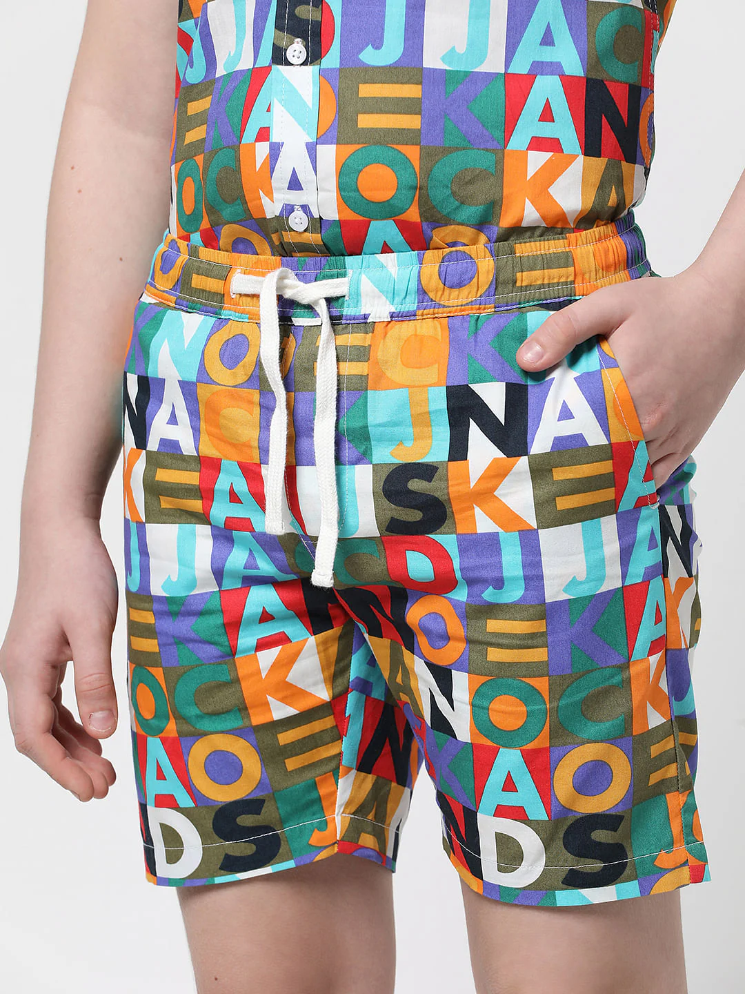 Boys Blue Logo Print Co-ord Set Shorts - Image 5