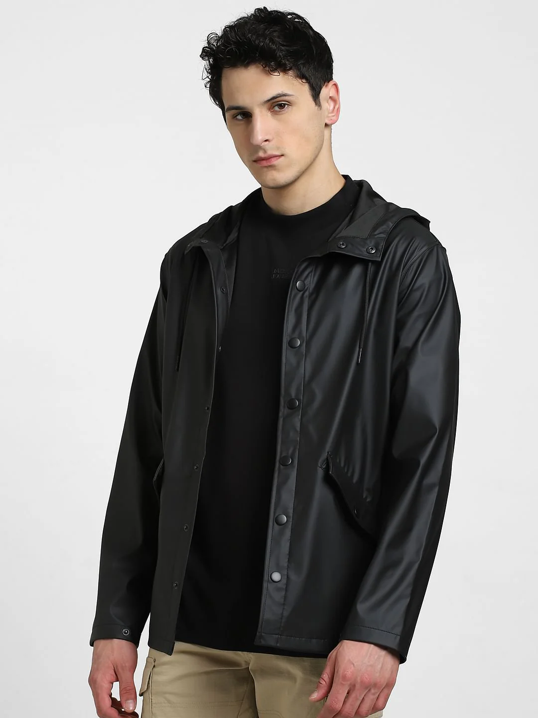 Black Hooded Rain Jacket - Image 2