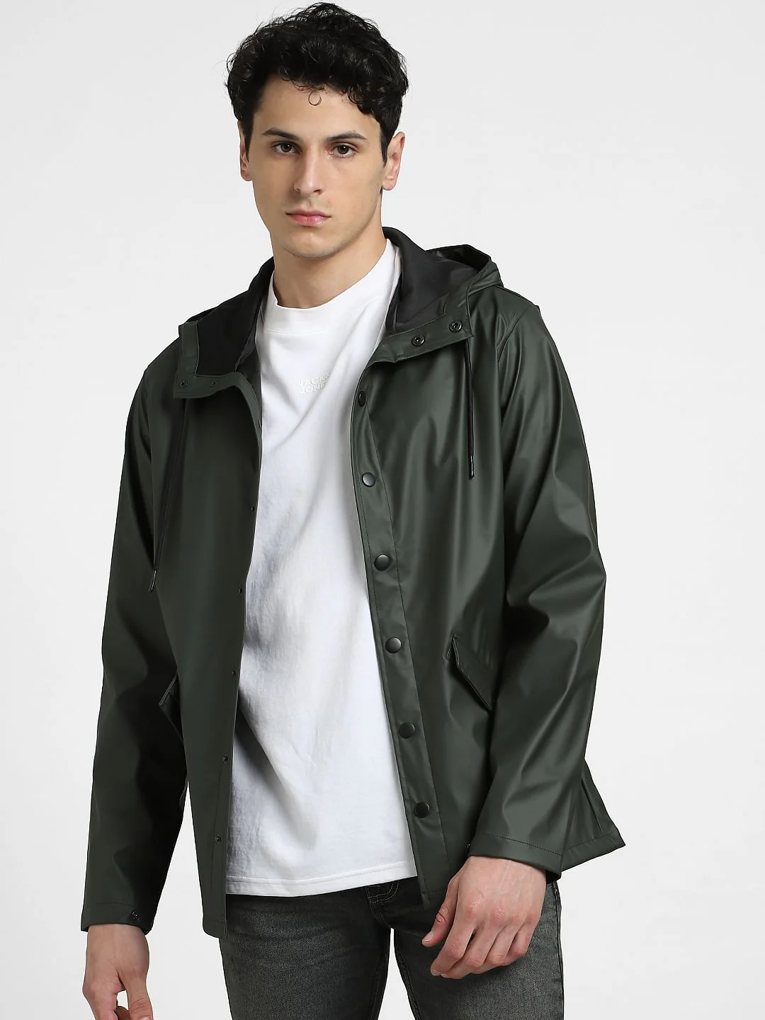 Dark Green Hooded Rain Jacket - Image 2