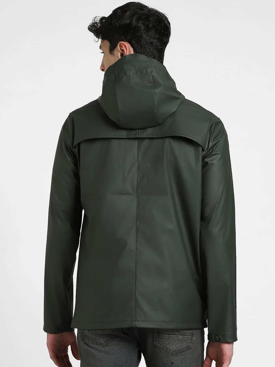 Dark Green Hooded Rain Jacket - Image 4