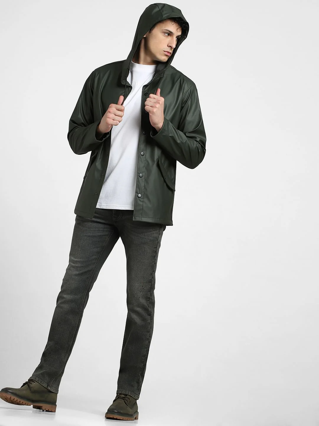 Dark Green Hooded Rain Jacket - Image 6