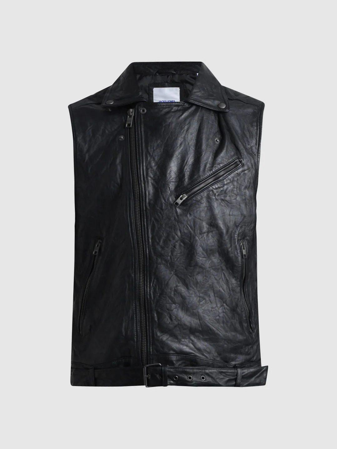 Black Leather Sleeveless Biker Jacket - Image 8