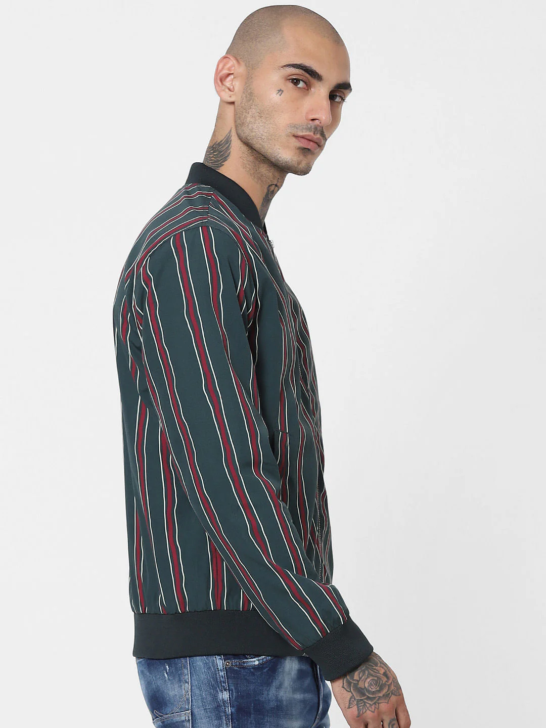 Green Striped Bomber Jacket - Image 3