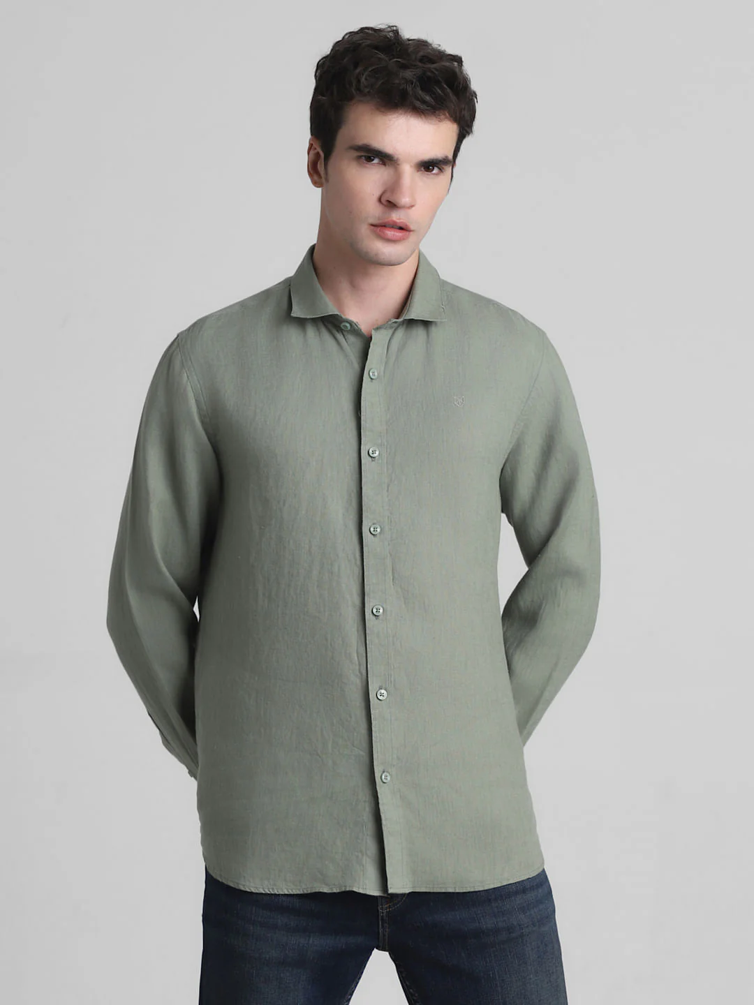 Green Linen Full Sleeves Shirt - Image 2