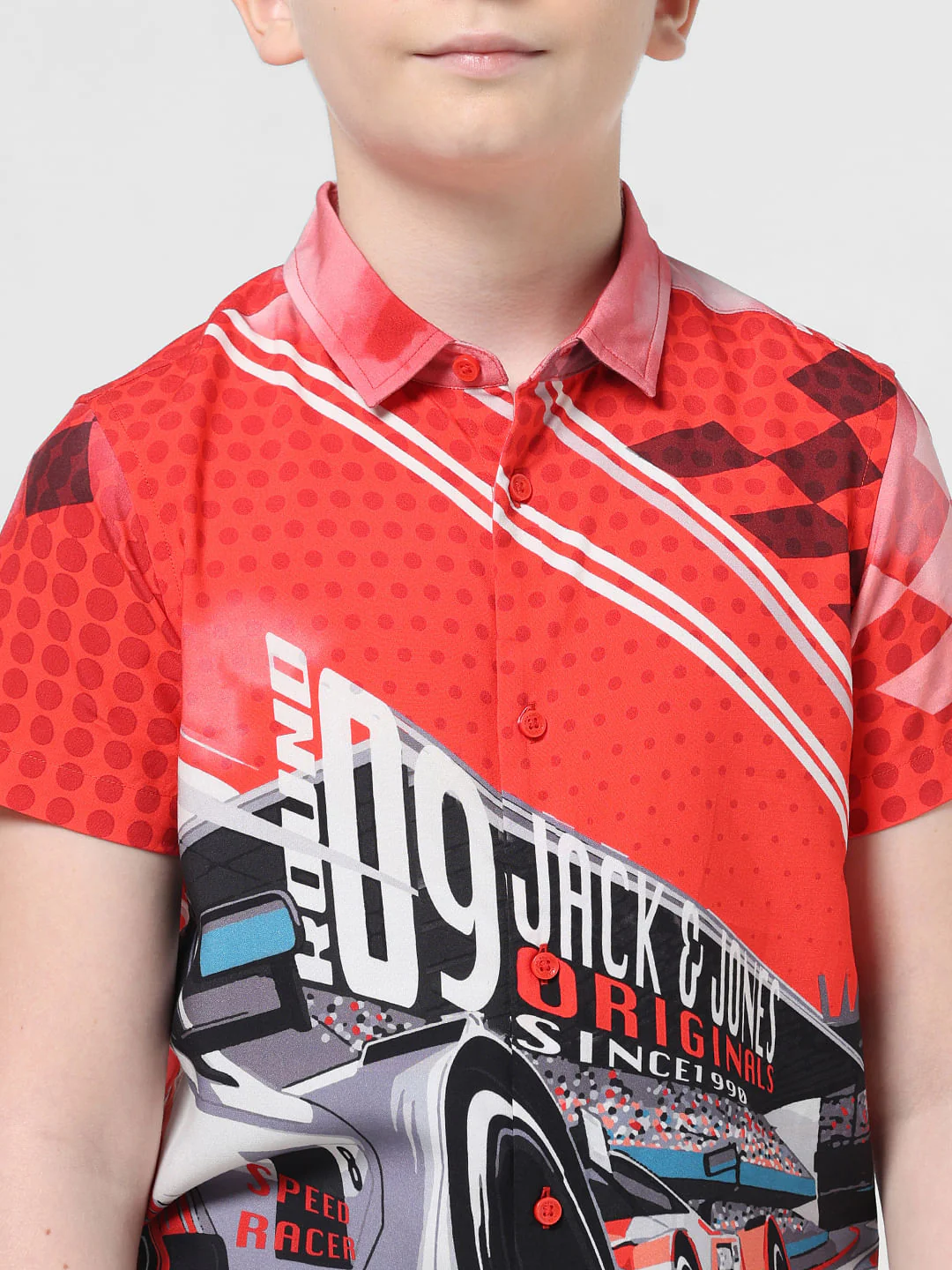 JACK&JONES JUNIOR X MOTOR MUNCHKINS Red Racer Car Print Shirt - Image 4