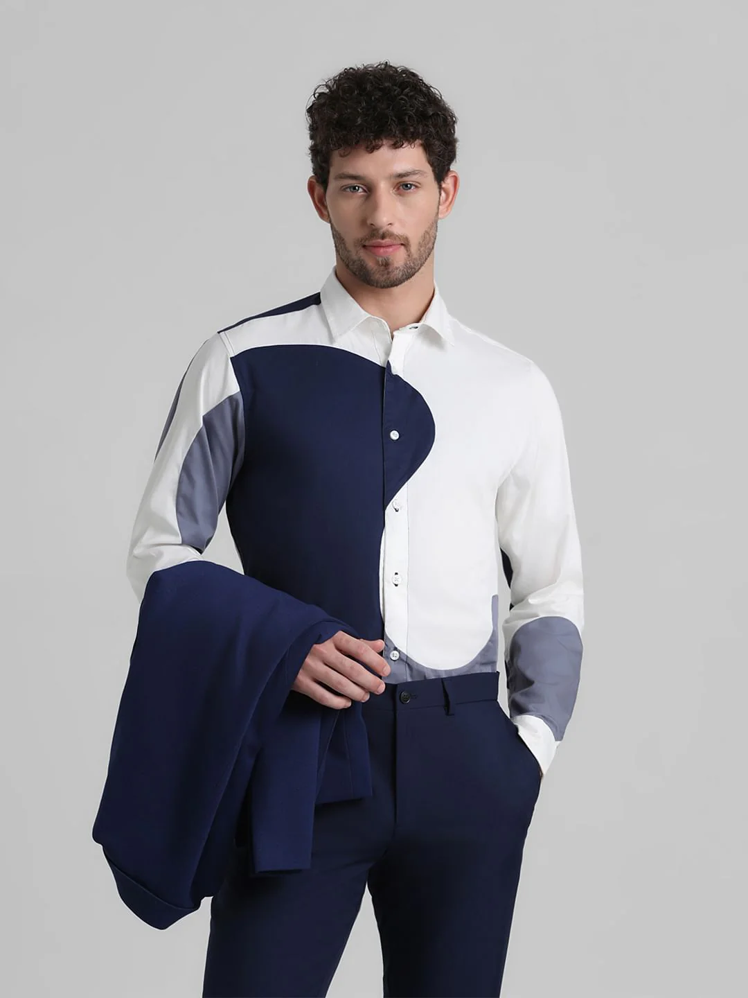 Blue Colourblocked Full Sleeves Shirt