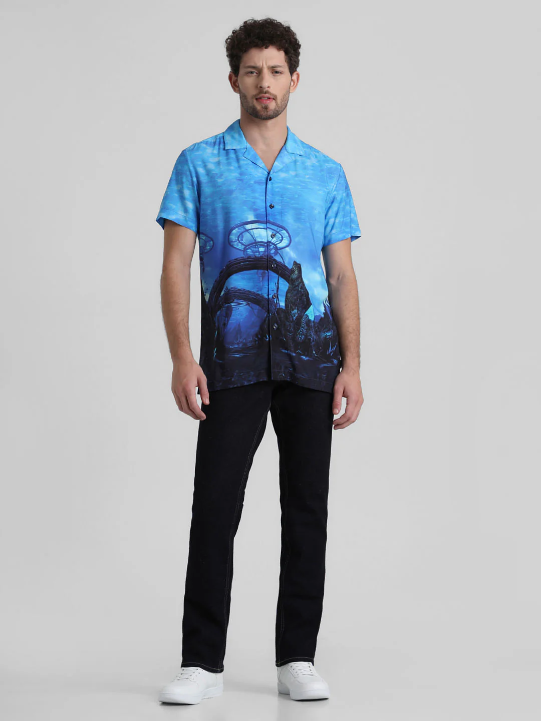 Blue Printed Short Sleeves Shirt - Image 6