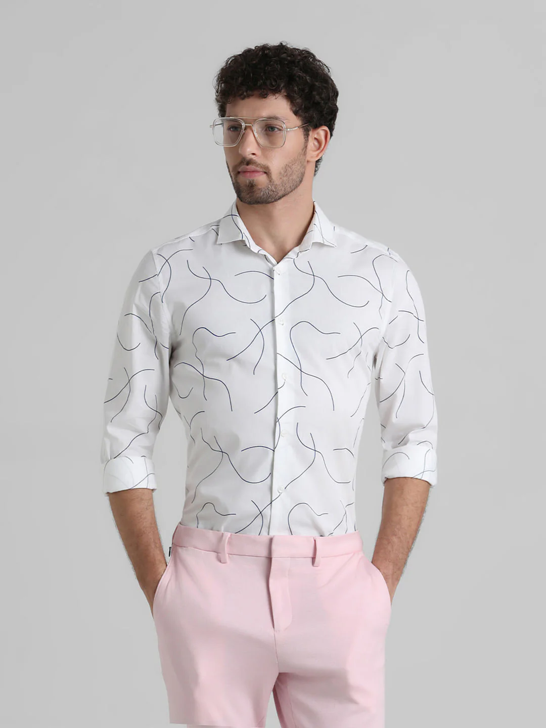 White Abstract Print Full Sleeves Shirt