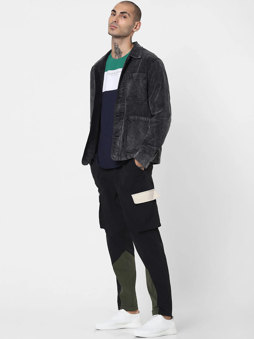 Black Mid Rise Colourblocked Cargo Pants