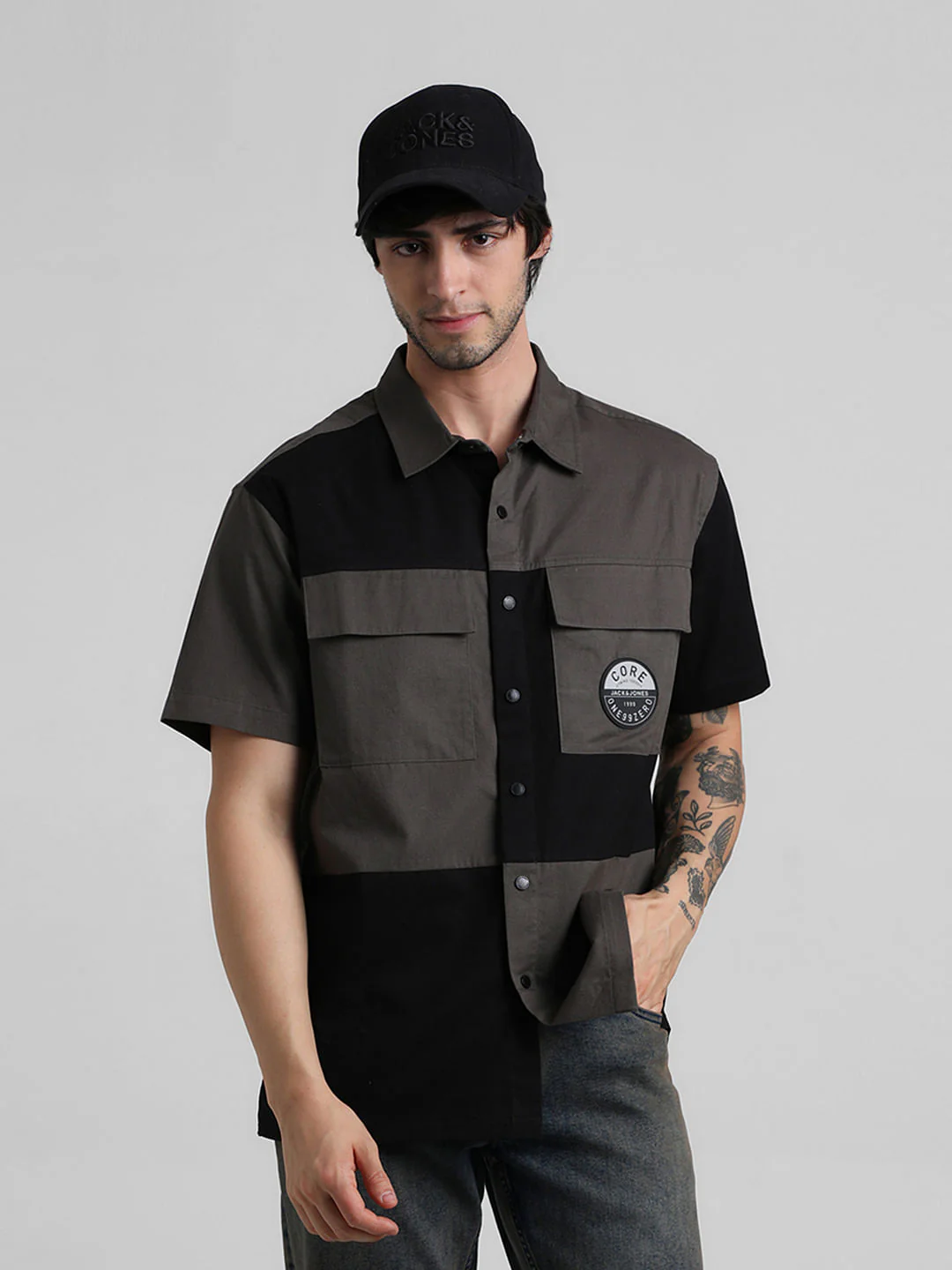 Black Colourblocked Oversized Shirt