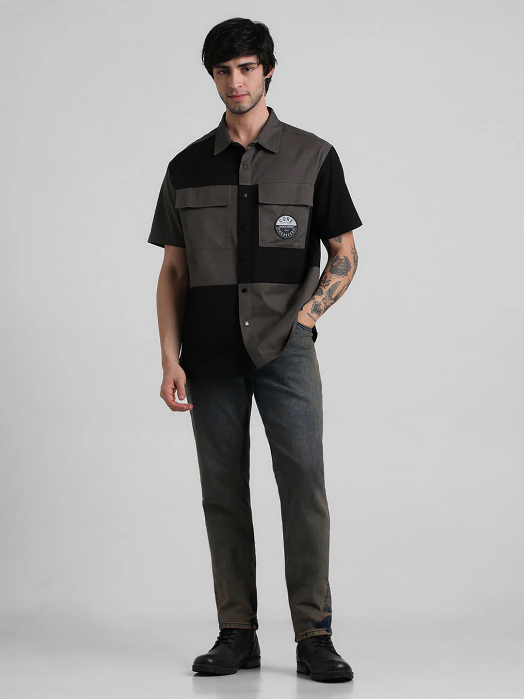 Black Colourblocked Oversized Shirt - Image 6