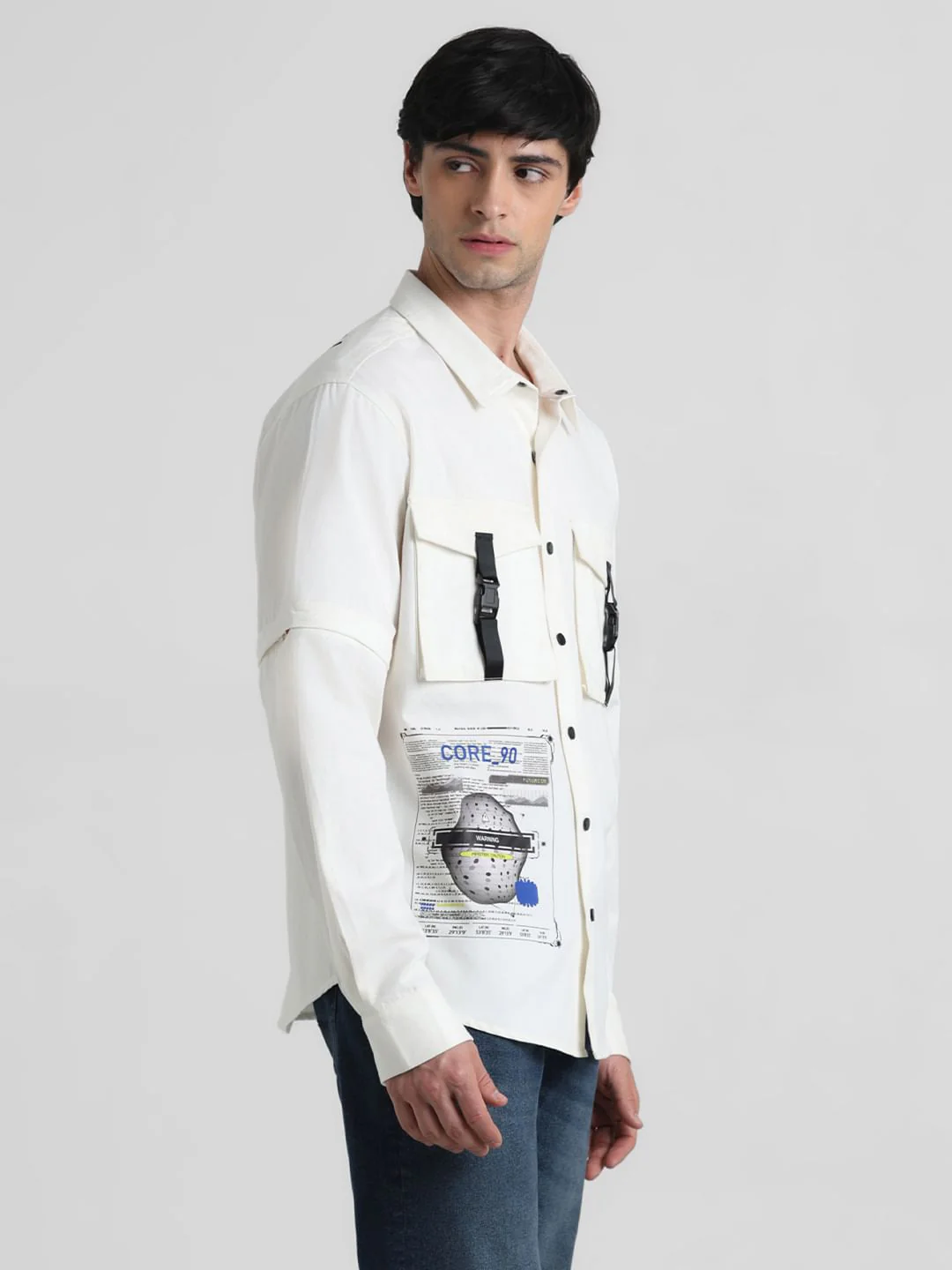 White Placement Print Oversized Shirt - Image 2