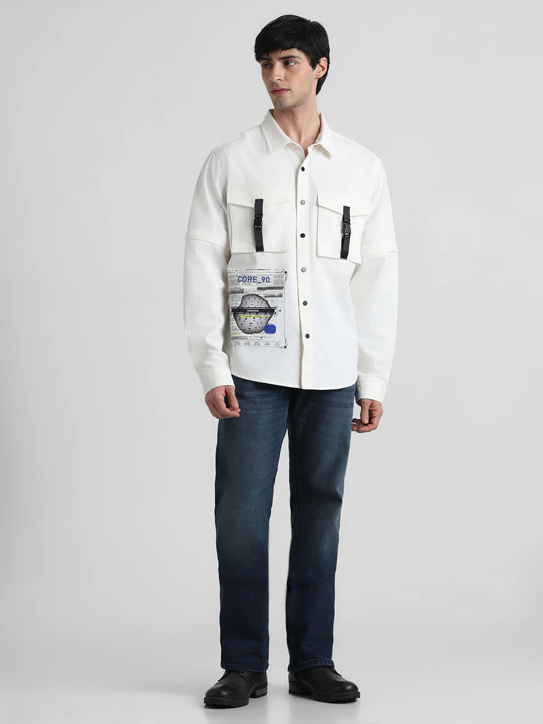 White Placement Print Oversized Shirt - Image 6