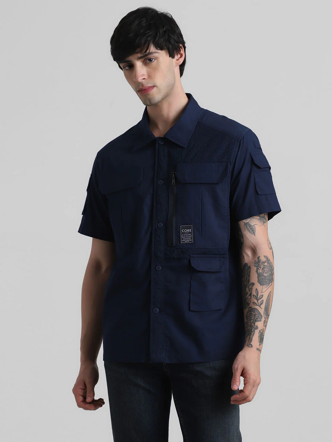 Dark Blue Utility Pocket Oversized Shirt - Image 2