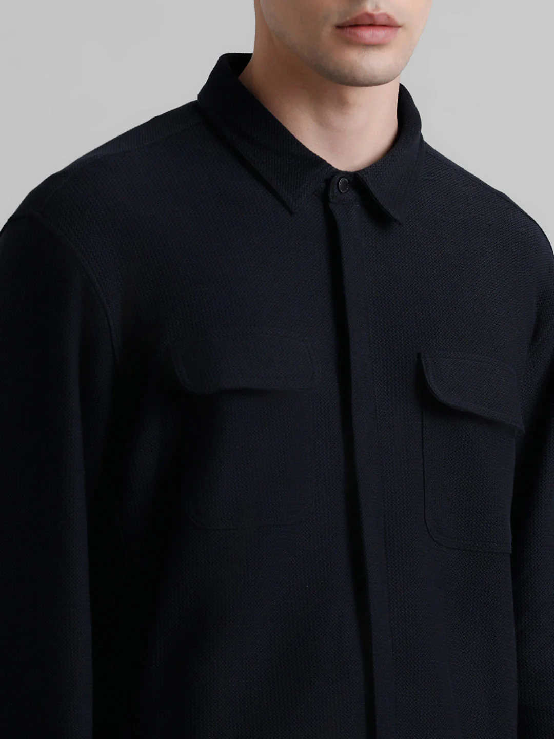 Dark Blue Knit Full Sleeves Shirt - Image 5