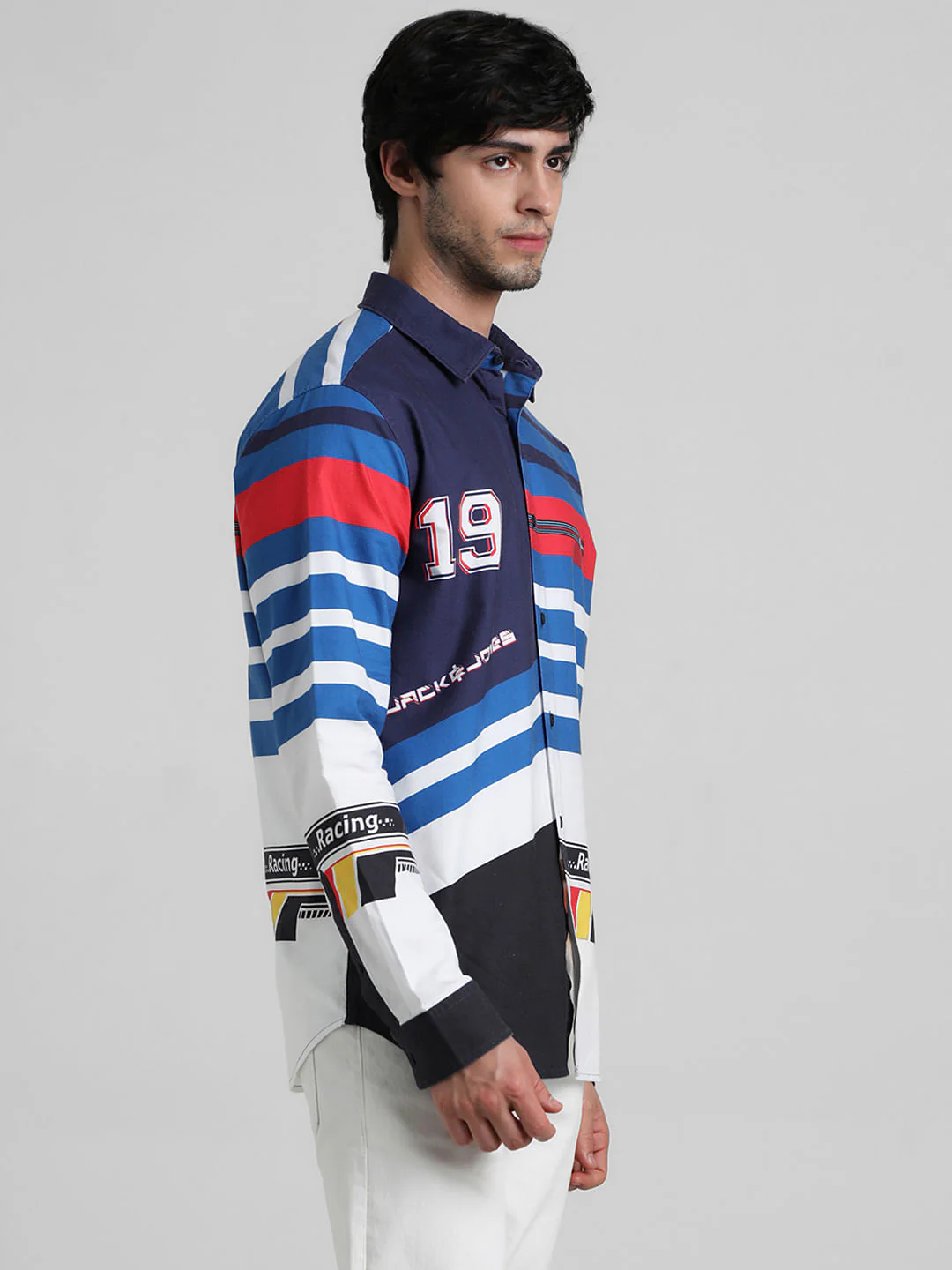 Blue Racer Stripes Full Sleeves Shirt - Image 3