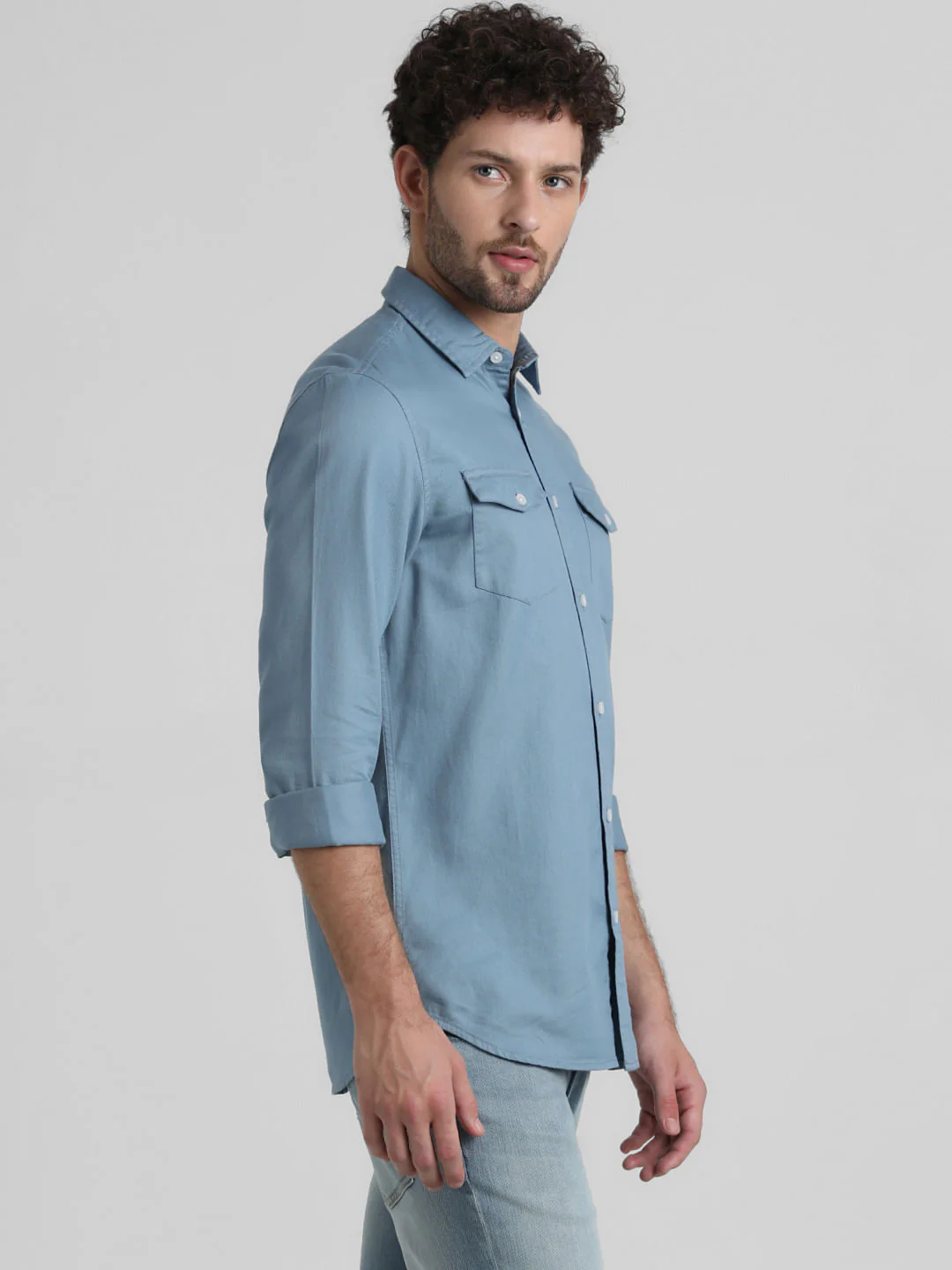 Blue Patch Pocket Slim Fit Shirt - Image 3
