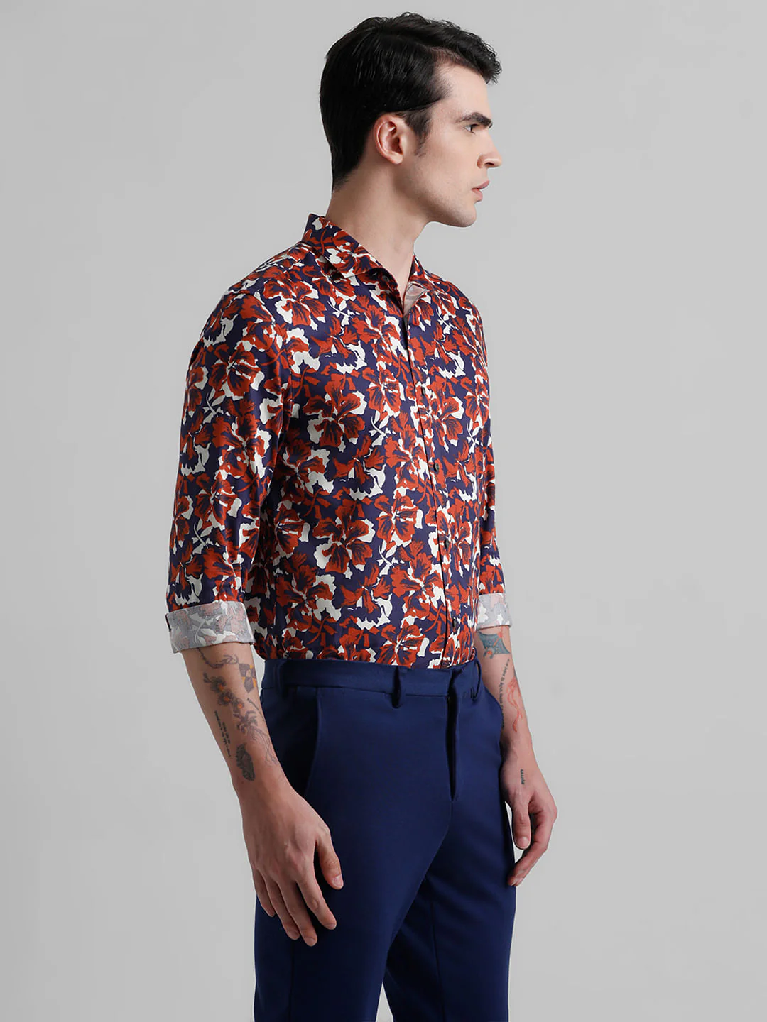 Dark Purple Floral Full Sleeves Shirt - Image 3