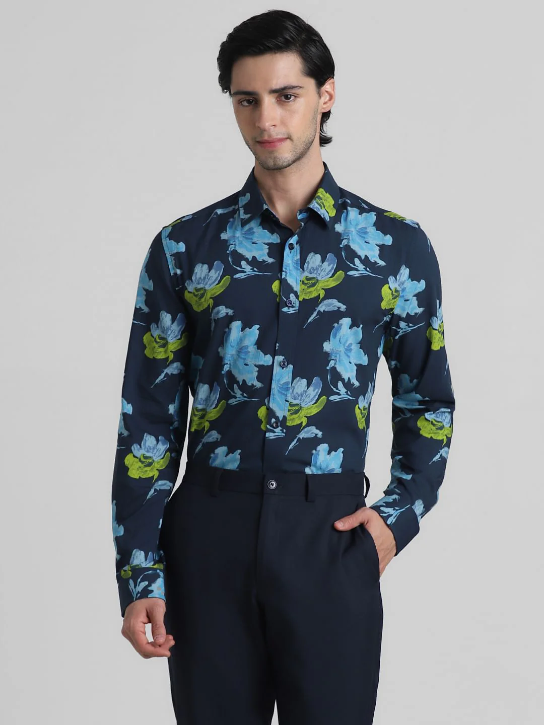 Blue Floral Print Full Sleeves Shirt - Image 2