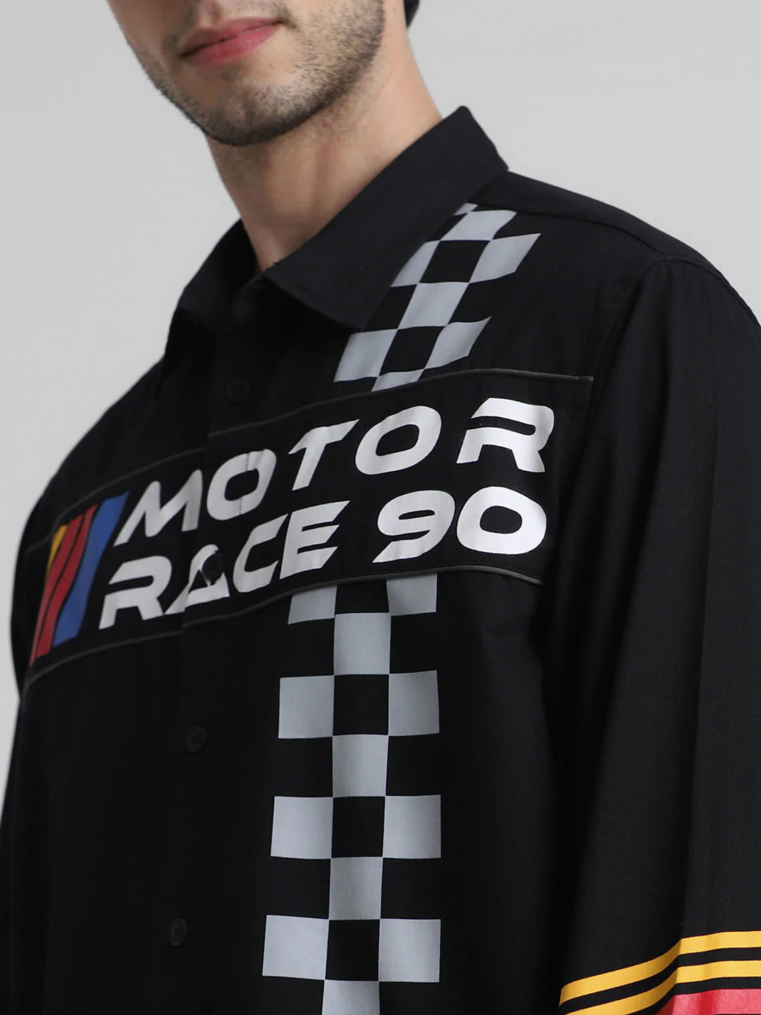 URBAN RACERS by Jack&Jones Black Motor Racer Oversized Shirt - Image 5