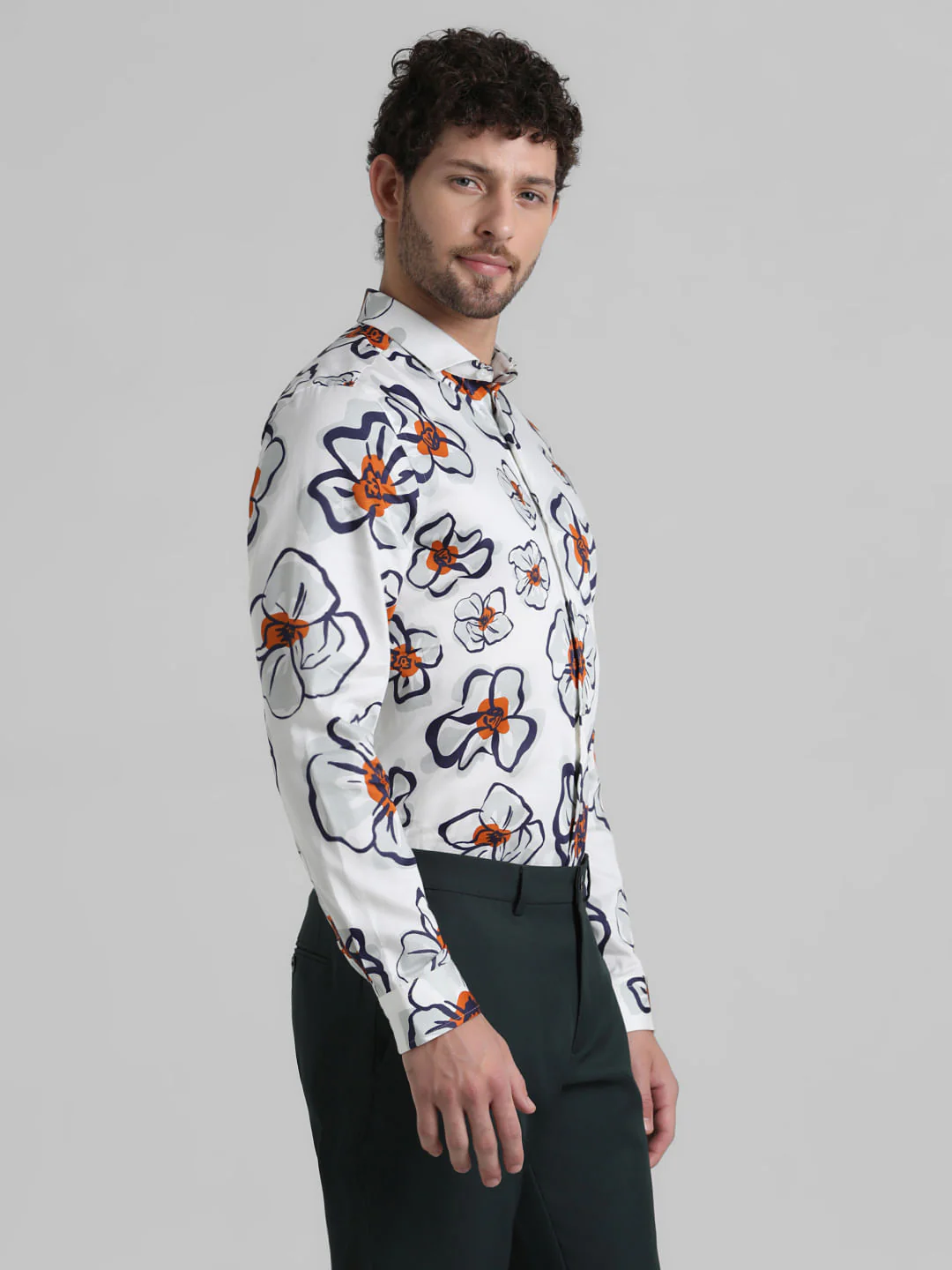 White Floral Print Full Sleeves Shirt - Image 3