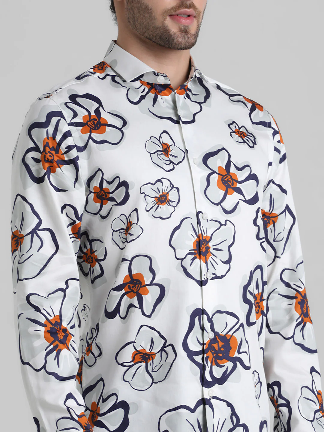 White Floral Print Full Sleeves Shirt - Image 5
