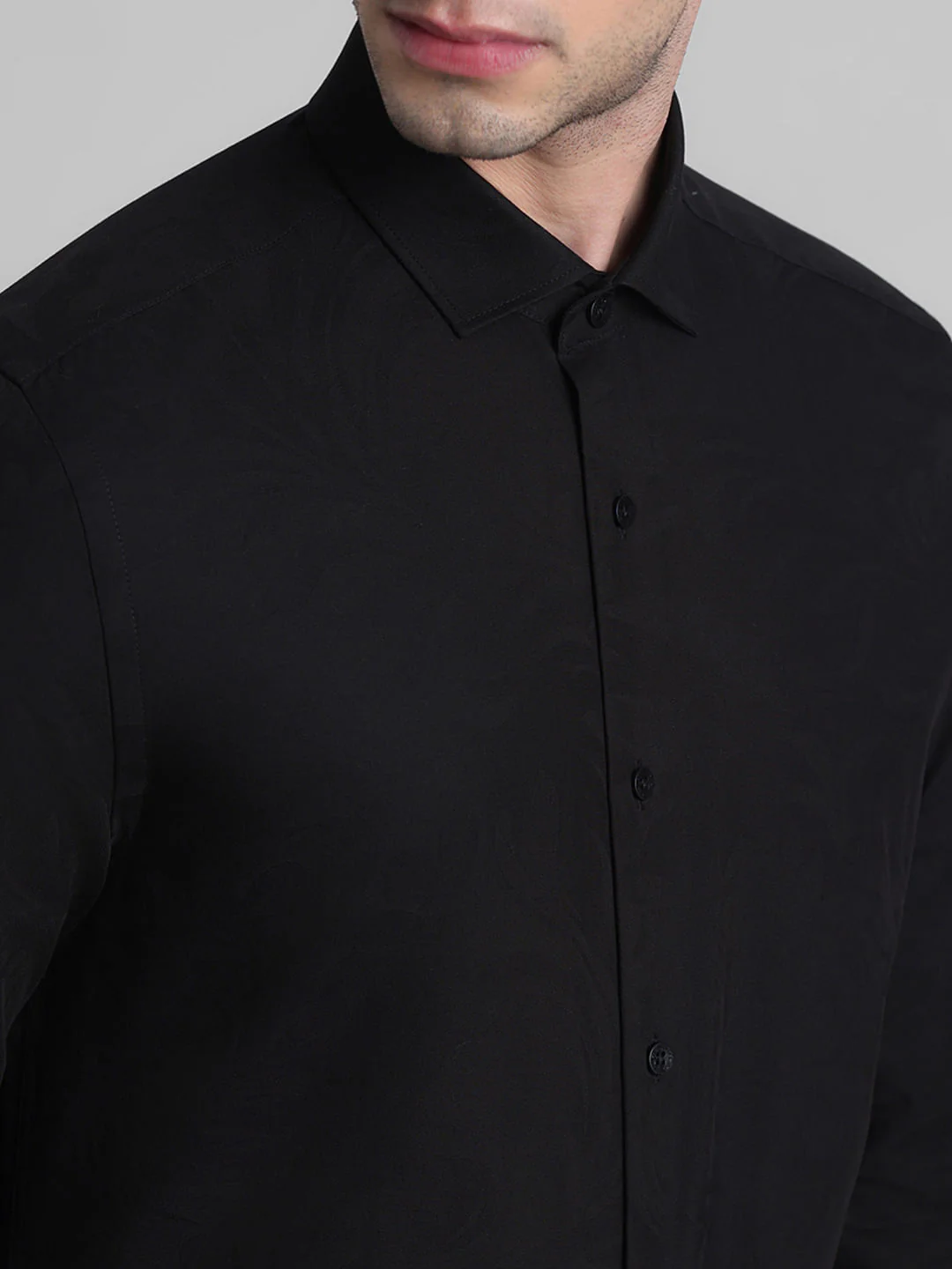 Black Jacquard Slim Fit Shirt - Image 5