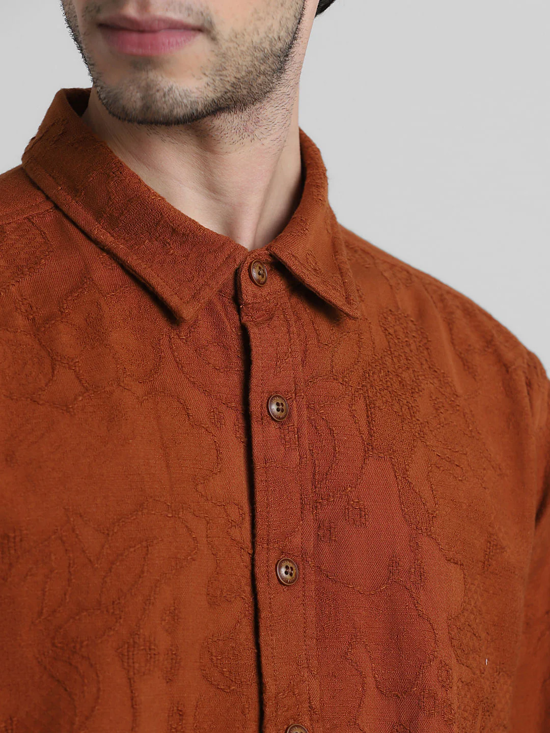 Brown Cotton Jacquard Oversized Shirt - Image 5