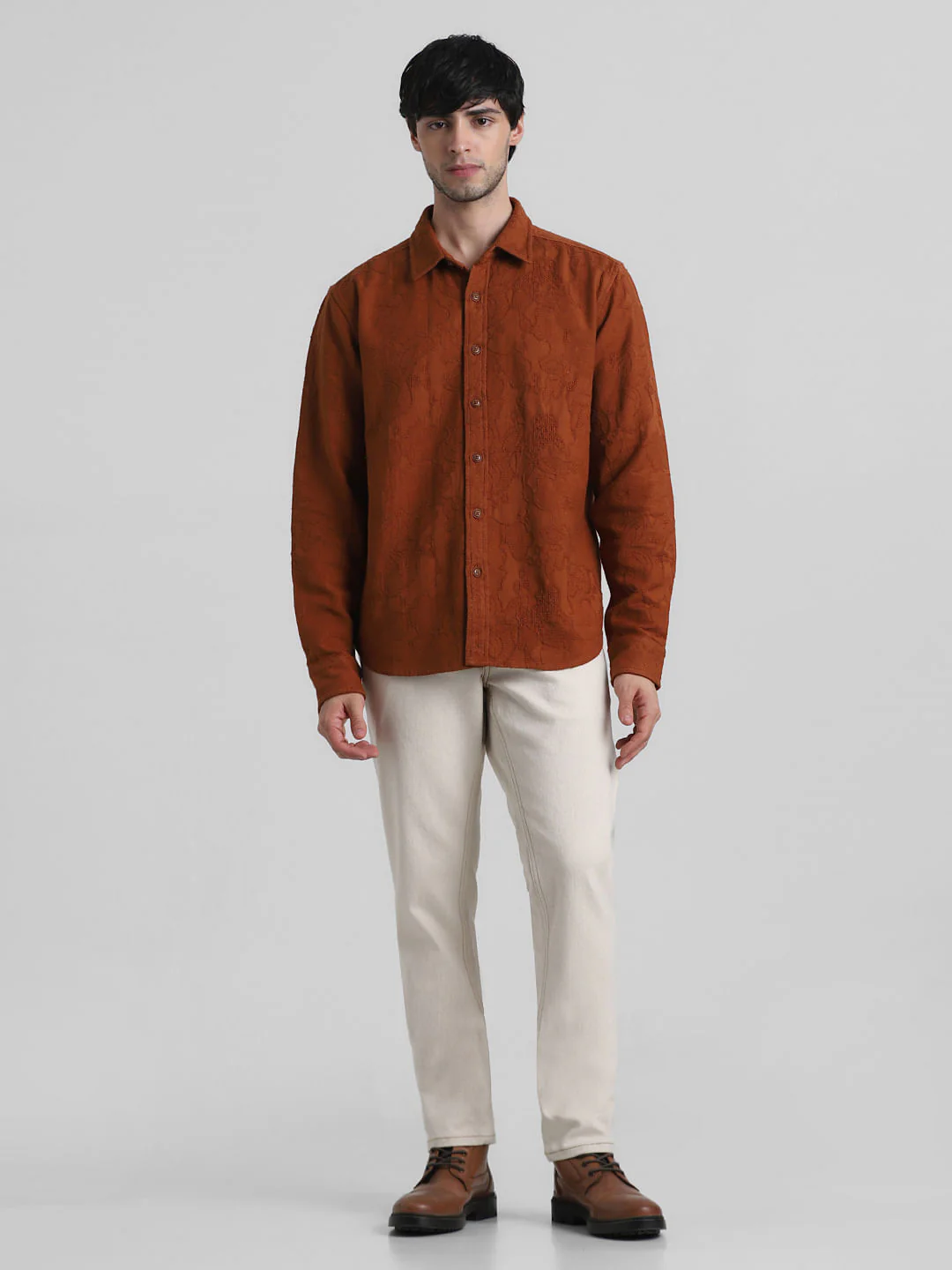 Brown Cotton Jacquard Oversized Shirt - Image 6