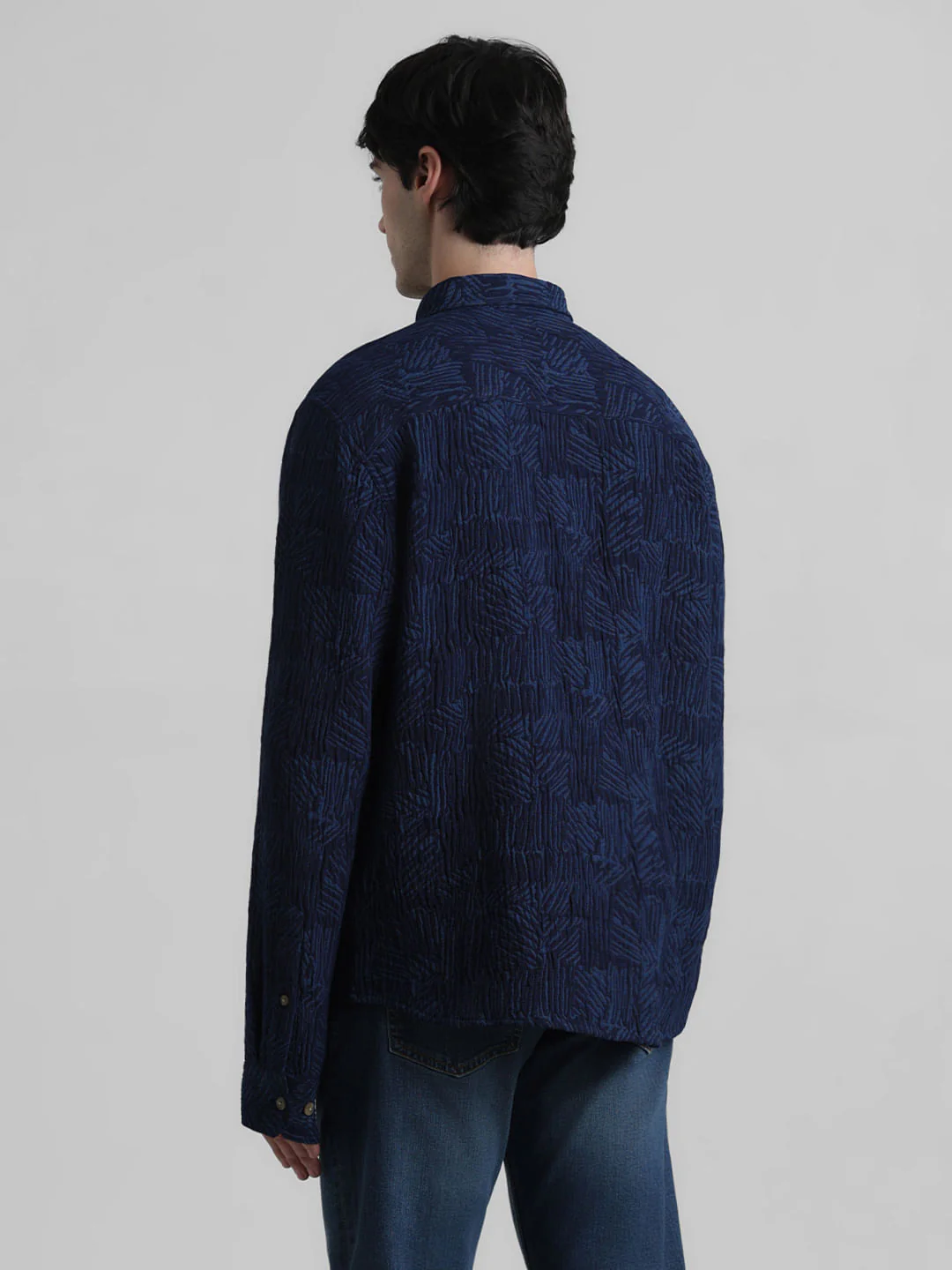 Dark Blue Indigo Dyed Jacquard Oversized Shirt - Image 4