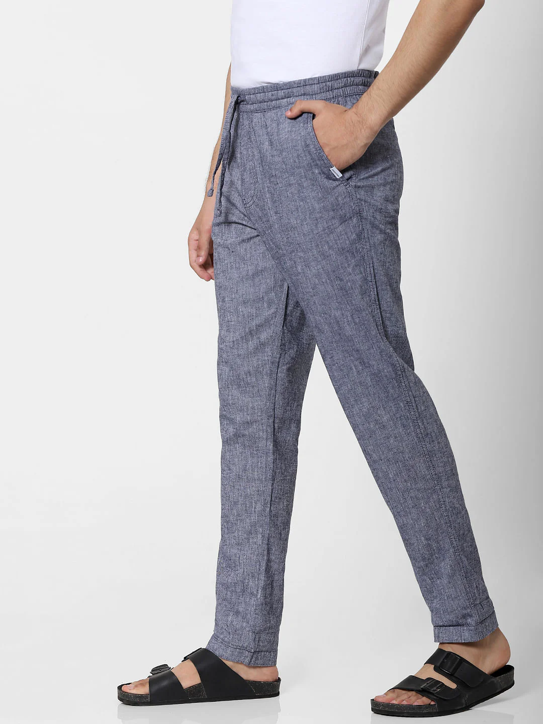 Blue Mid Rise Regular Fit Pants - Image 2