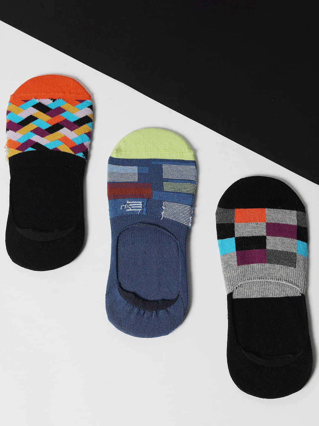 Pack of 3 Check Print No-Show Socks
