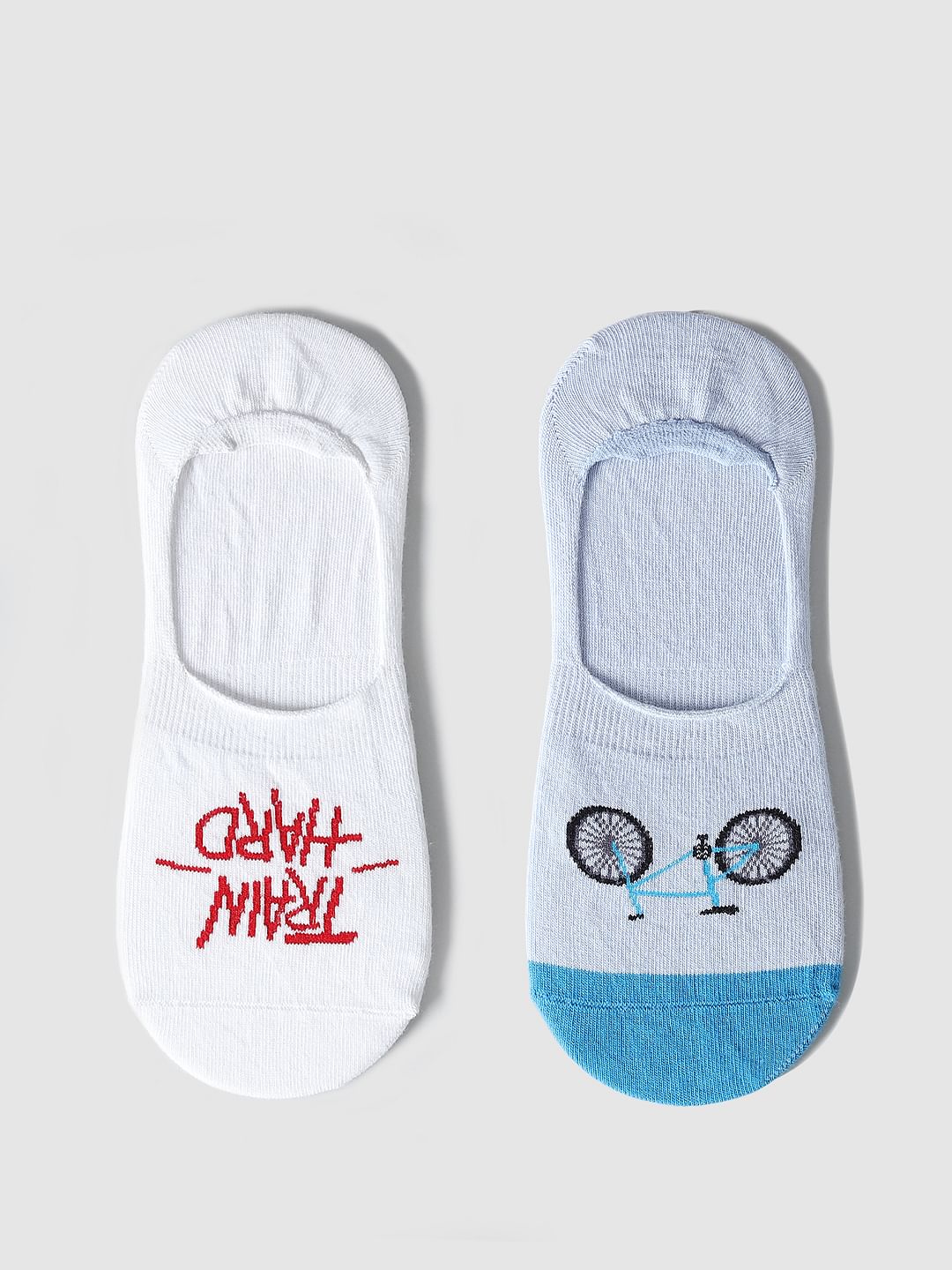 Pack Of 2 No Show Socks - White & Blue - Image 6
