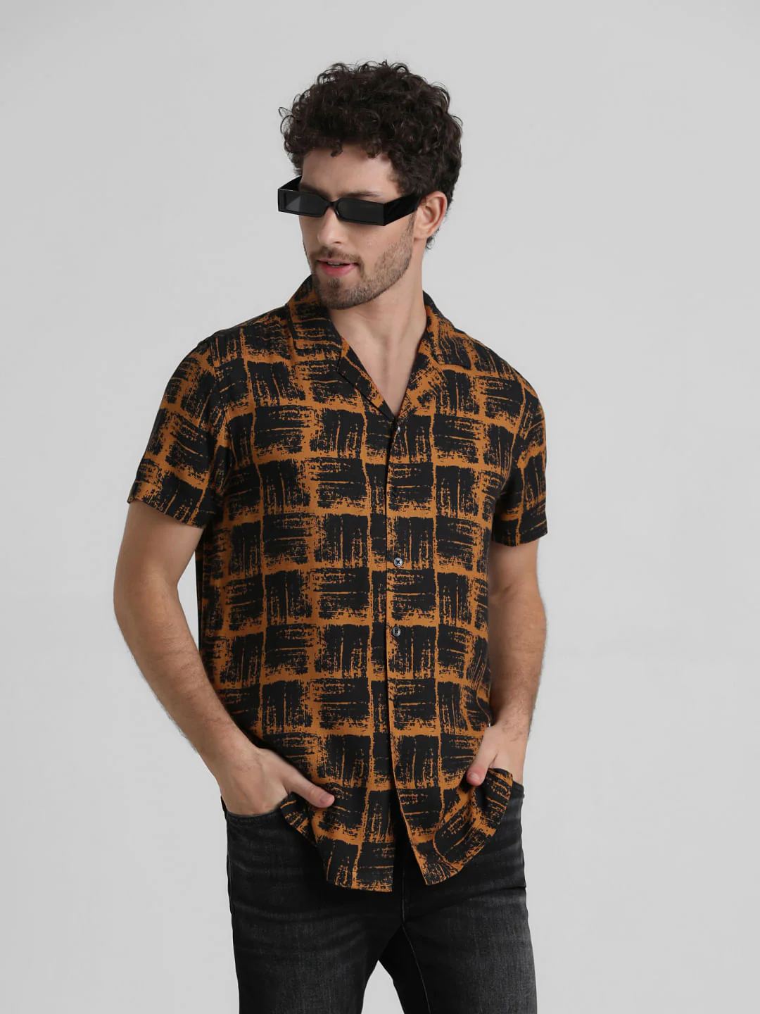 Brown Abstract Print Casual Shirt