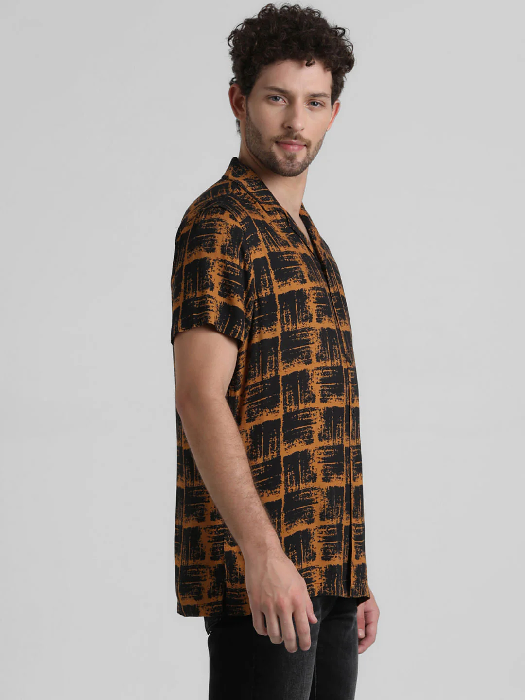Brown Abstract Print Casual Shirt - Image 3